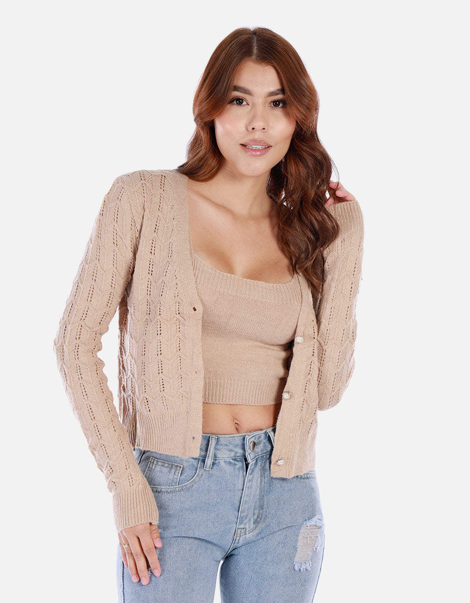 Set de cardigan y top tejido