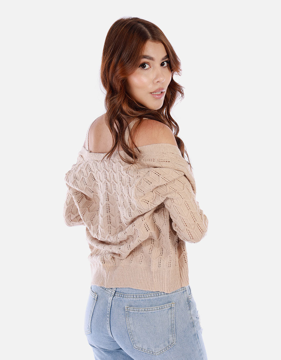 Set de cardigan y top tejido