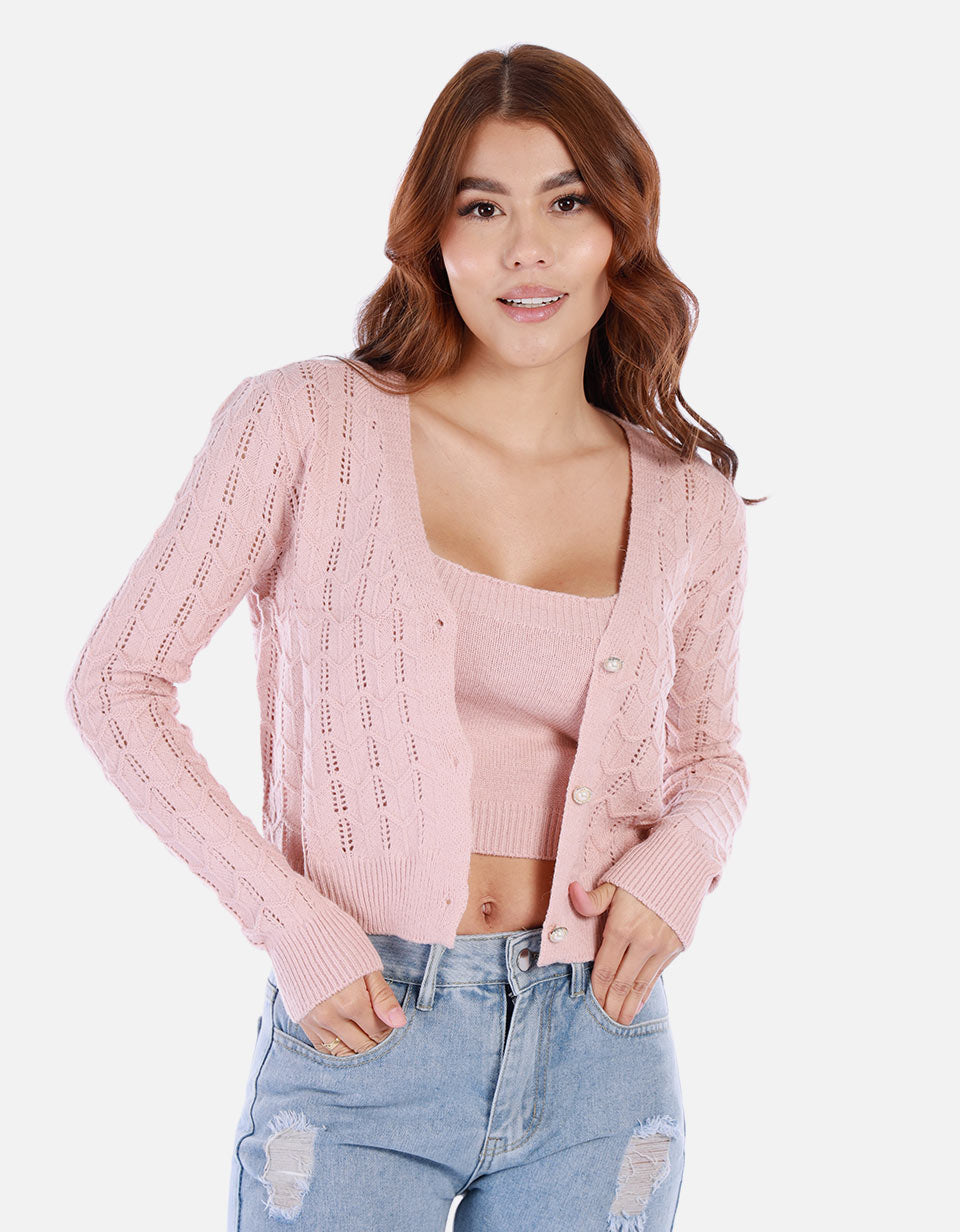 Set de cardigan y top tejido