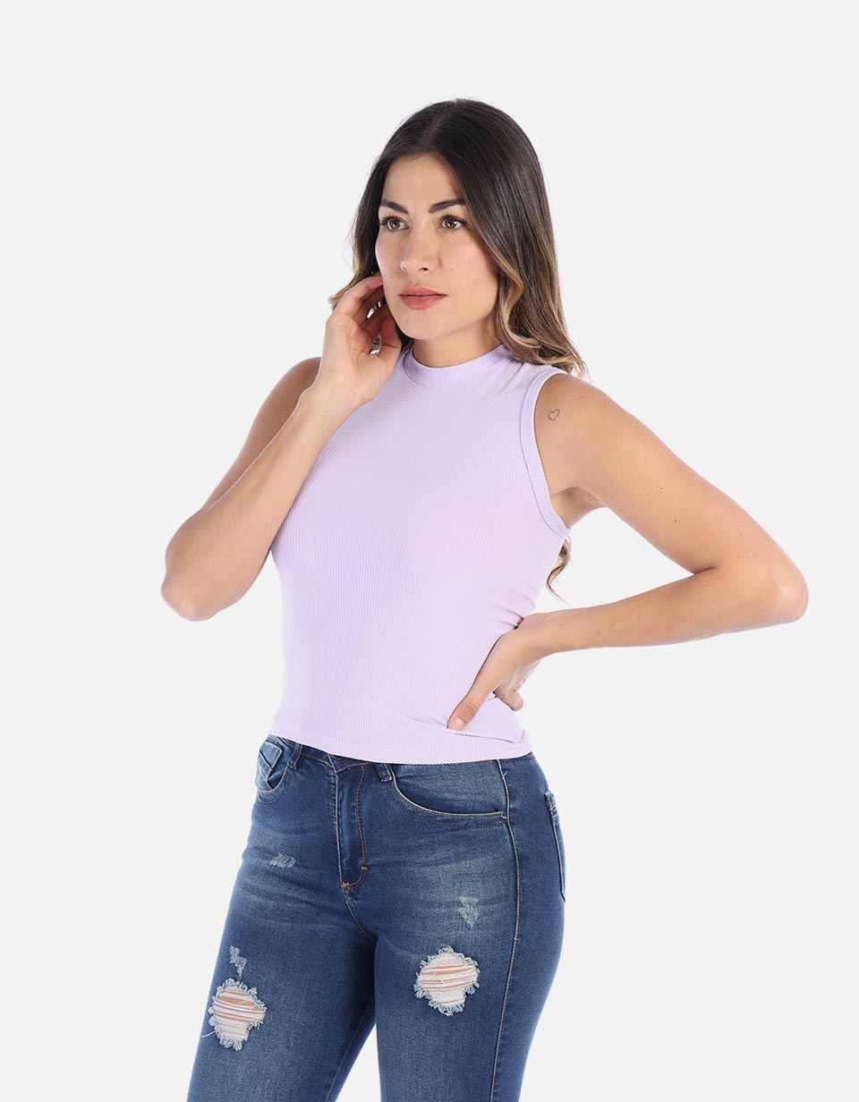 Blusa Manga sisa en rib para Mujer