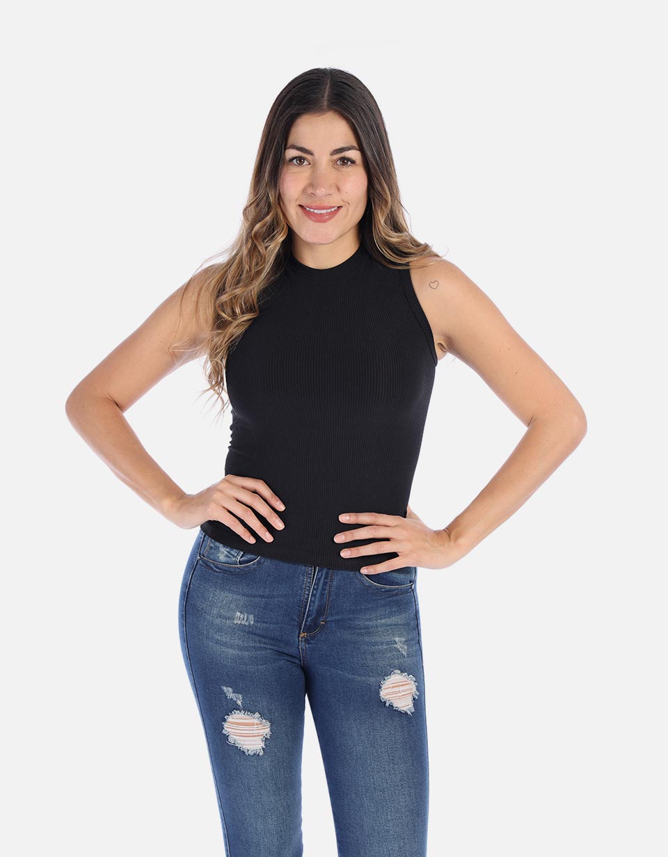 Blusa Manga sisa en rib para Mujer