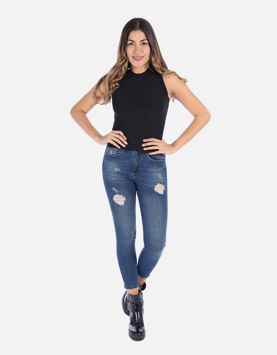 Blusa Manga sisa en rib para Mujer