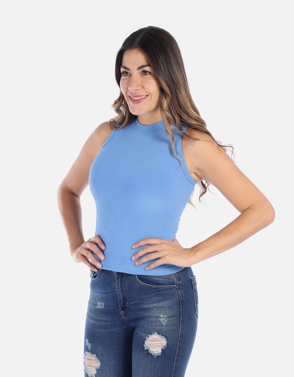 Blusa Manga sisa en rib para Mujer