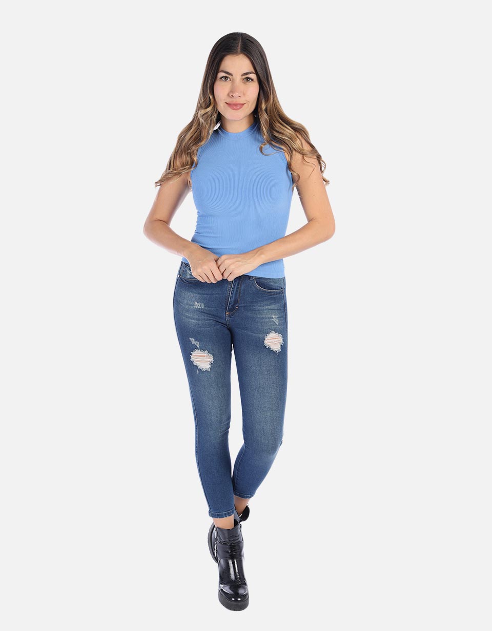 Blusa Manga sisa en rib para Mujer