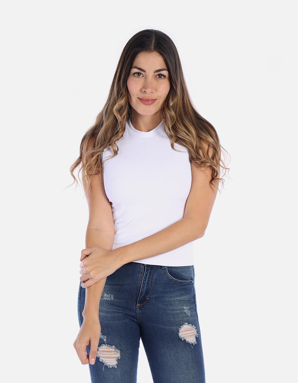 Blusa Manga sisa en rib para Mujer