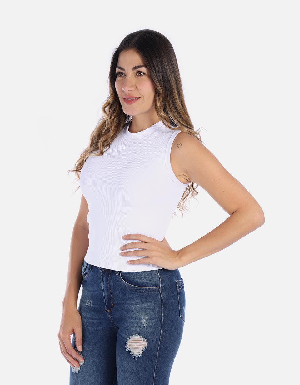 Blusa Manga sisa en rib para Mujer