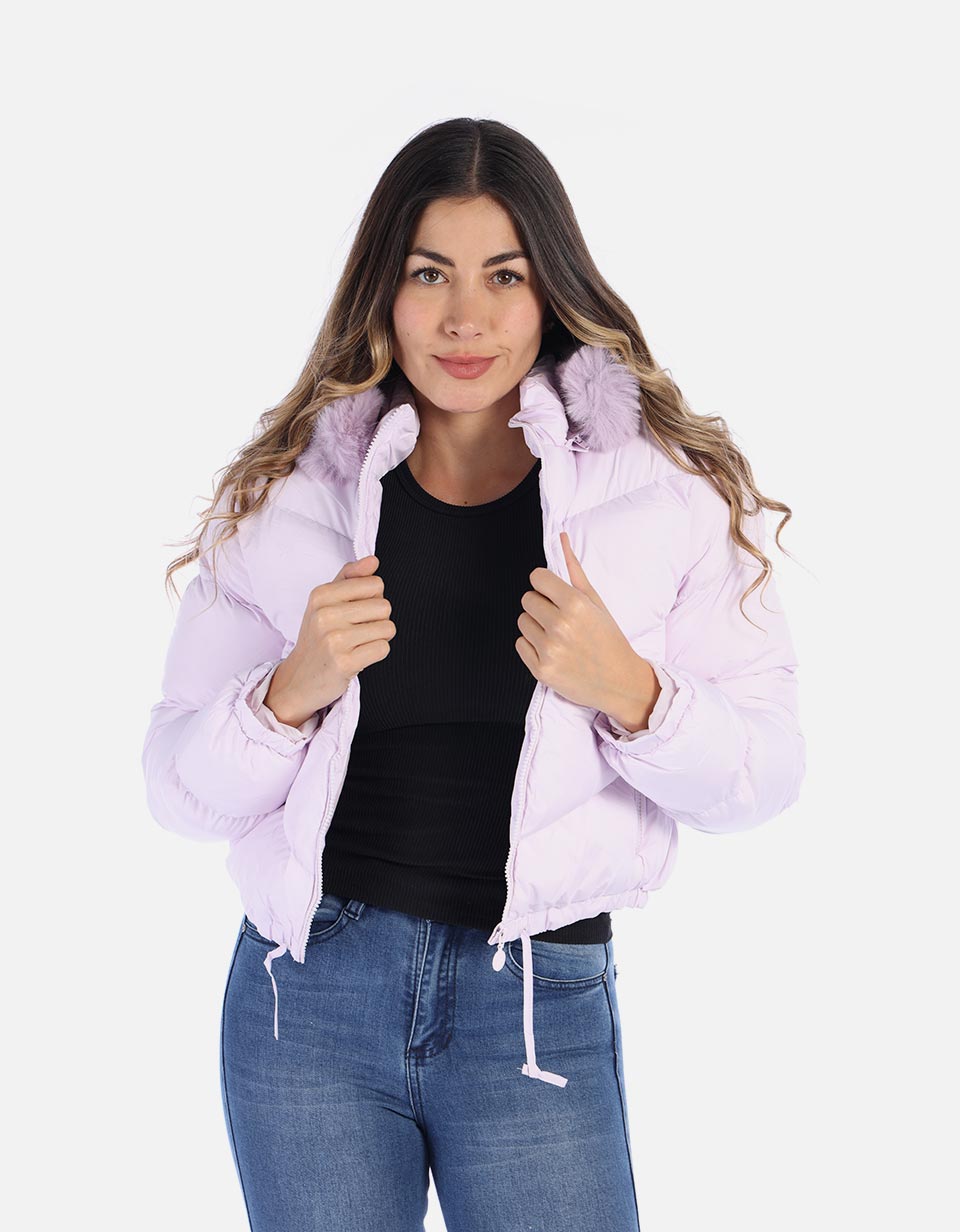 Chaqueta abullonada con capucha para mujer