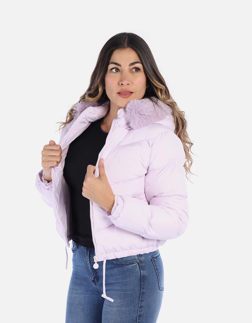 Chaqueta abullonada con capucha para mujer