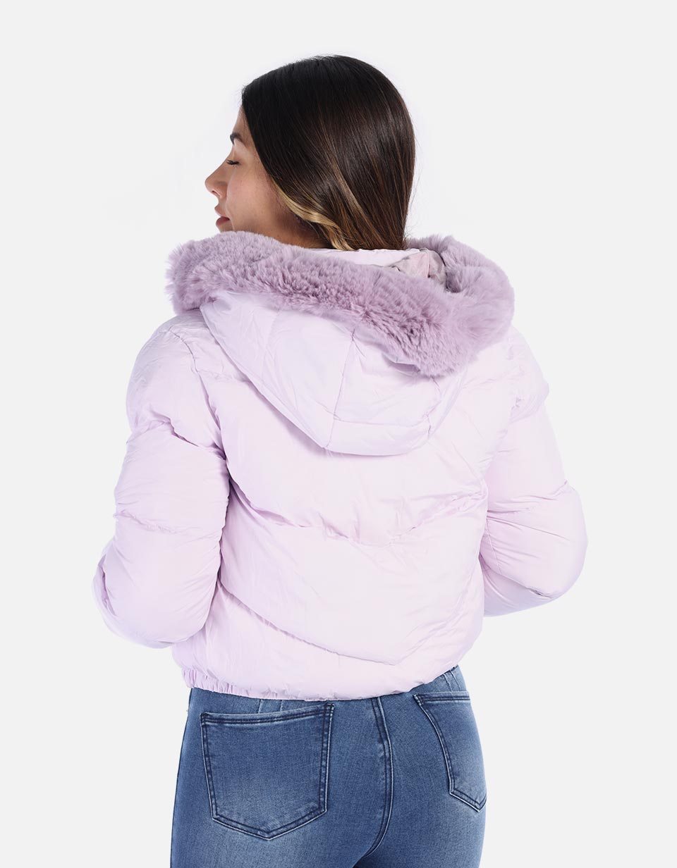 Chaqueta abullonada con capucha para mujer