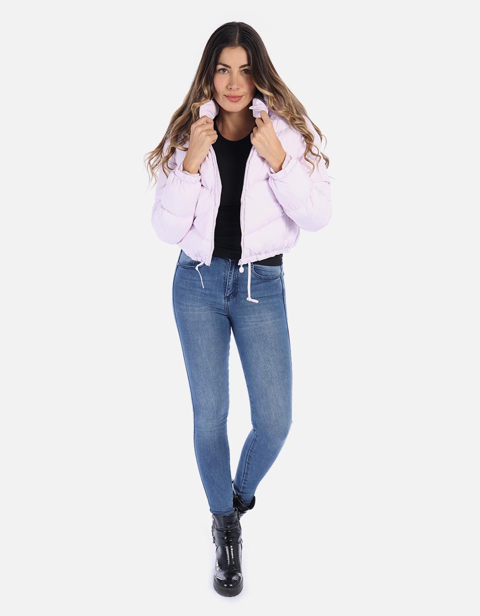 Chaqueta abullonada con capucha para mujer