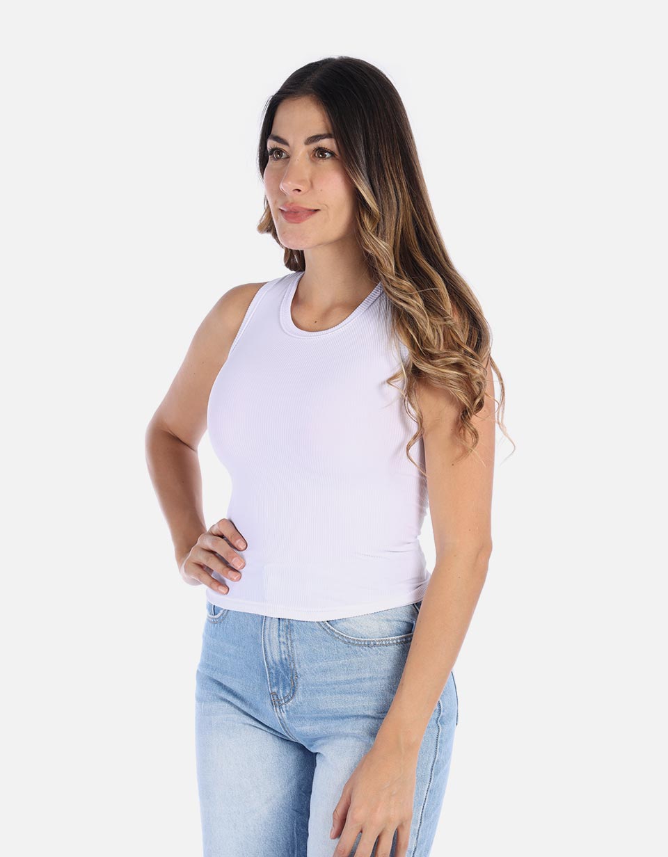 Blusa Manga sisa en rib para Mujer