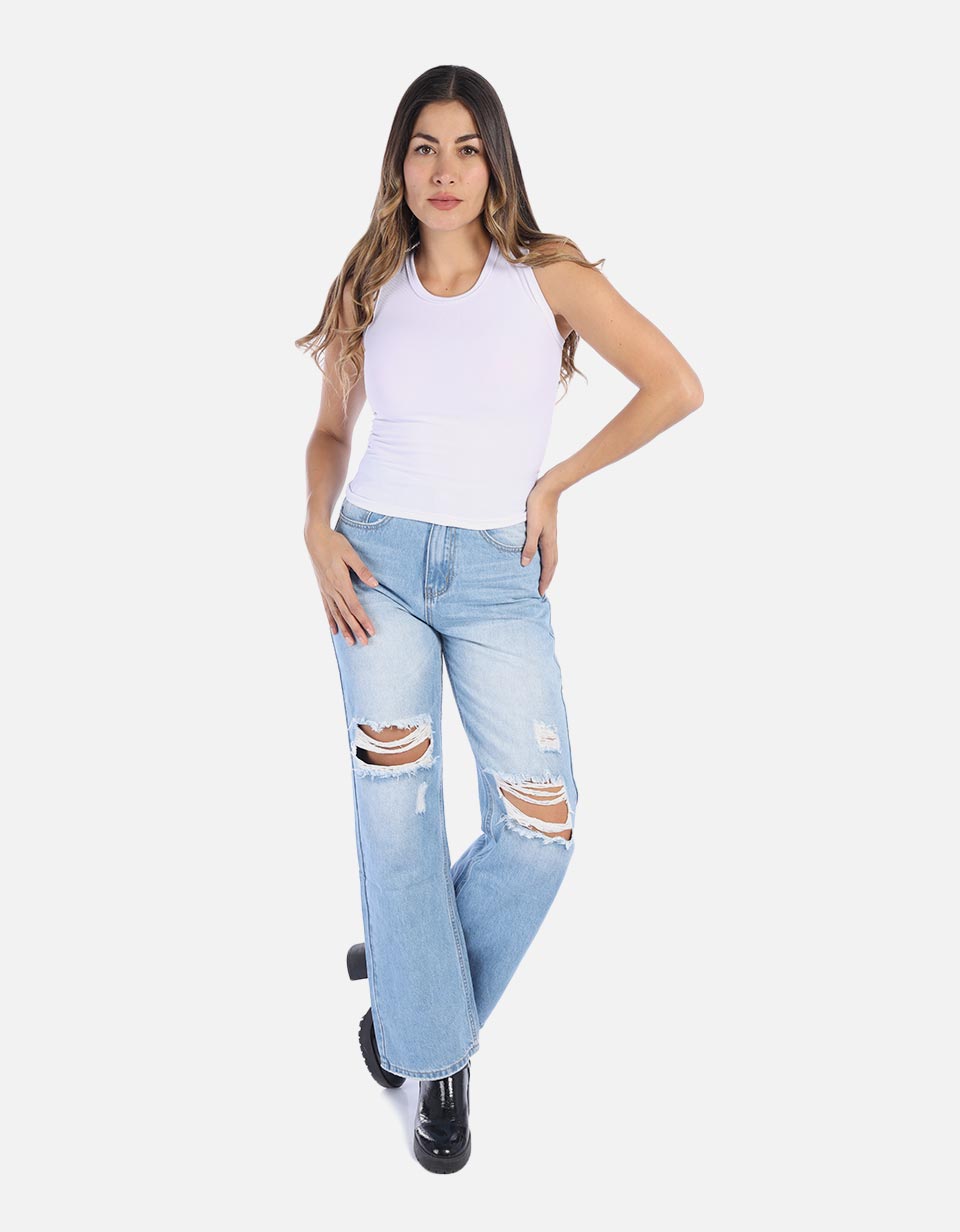 Blusa Manga sisa en rib para Mujer