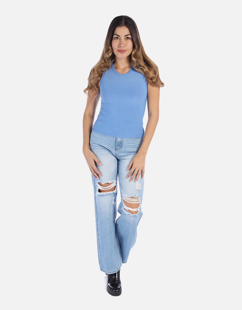 Blusa Manga sisa en rib para Mujer