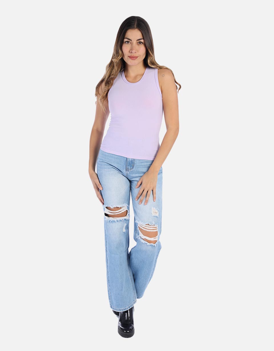 Blusa Manga sisa en rib para Mujer