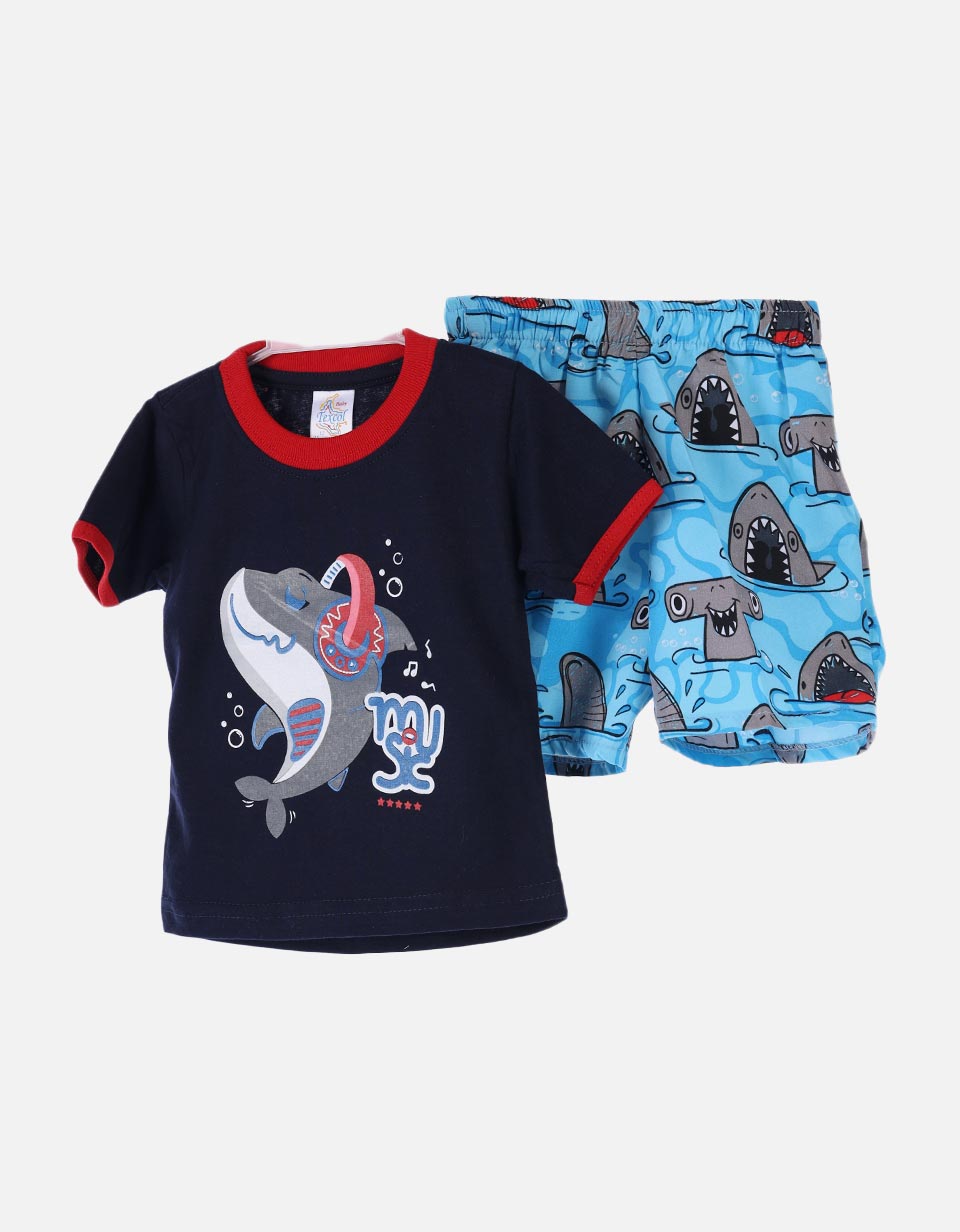 Conjunto bebé camiseta + bermuda shark